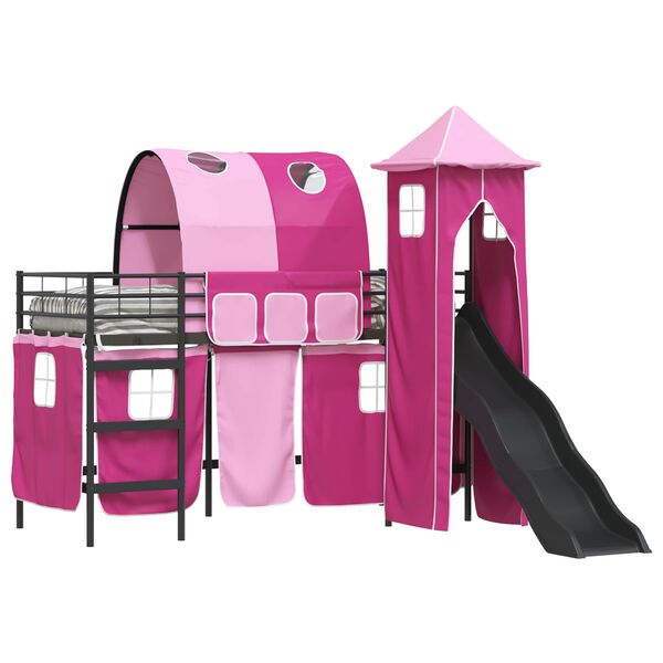vidaXL Kinderloftbett Schwarz und Pink 99,5 x 190 cm Metall