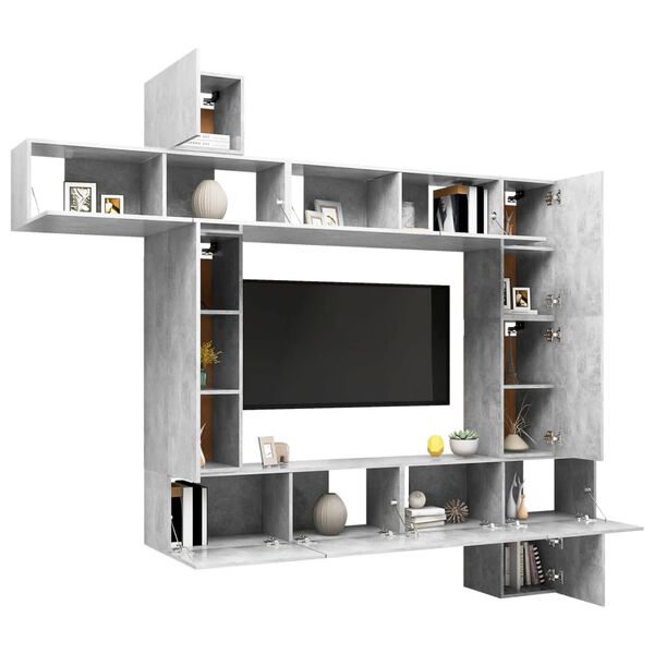 vidaXL 9-tlg. TV-Schrank-Set Betongrau Holzwerkstoff