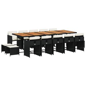 vidaXL 15-tlg. Garten-Essgruppe mit Kissen Schwarz Poly Rattan
