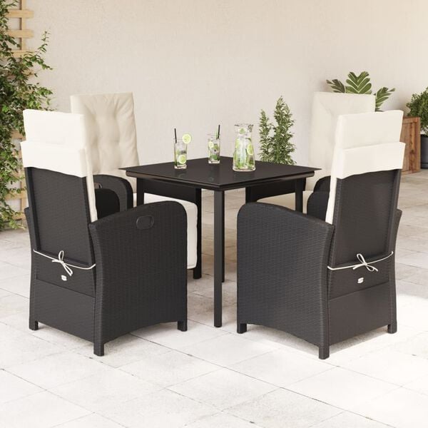 vidaXL 5-tlg. Garten-Essgruppe mit Kissen Schwarz Poly Rattan