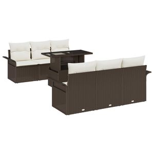 vidaXL Garten-Sofa-Set mit Kissen mit Speicher 7 pcs Braun Poly Rattan