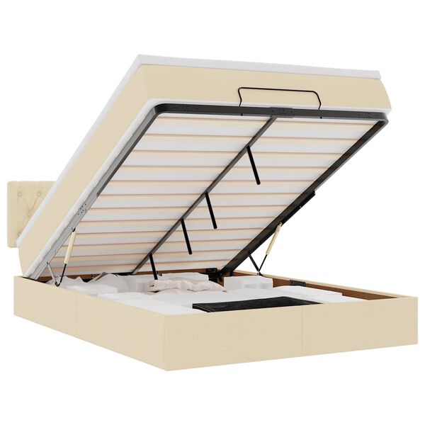 vidaXL Ottomane Bett mit Matratze & LEDs Creme 140x190 cm Stoff