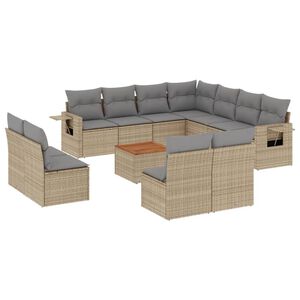 vidaXL 12-tlg. Garten-Sofagarnitur mit Kissen Beige Poly Rattan