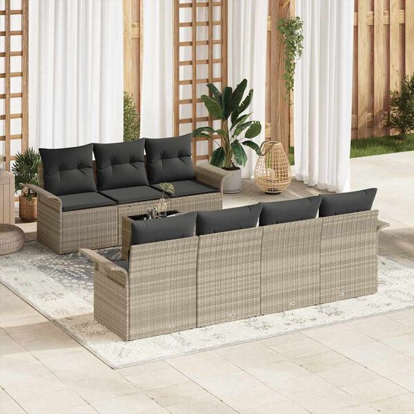 vidaXL Gartensofa-set mit Kissen 8 pcs Hellgrau Poly-Rattan