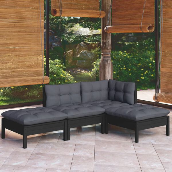 vidaXL 4-tlg. Garten-Lounge-Set mit Kissen Kiefer Massivholz