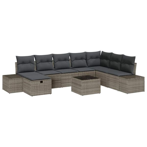 vidaXL Gartensofa-set mit Kissen 9 pcs Grau Poly-Rattan