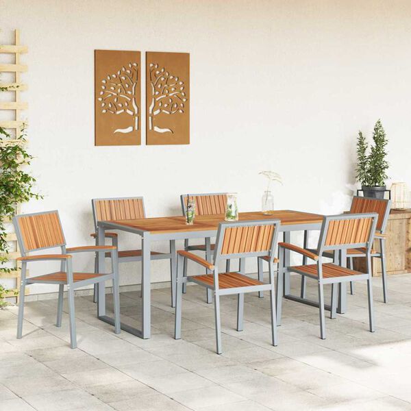 vidaXL Garten Essgruppe 7 pcs Grau Massivholz Akazie