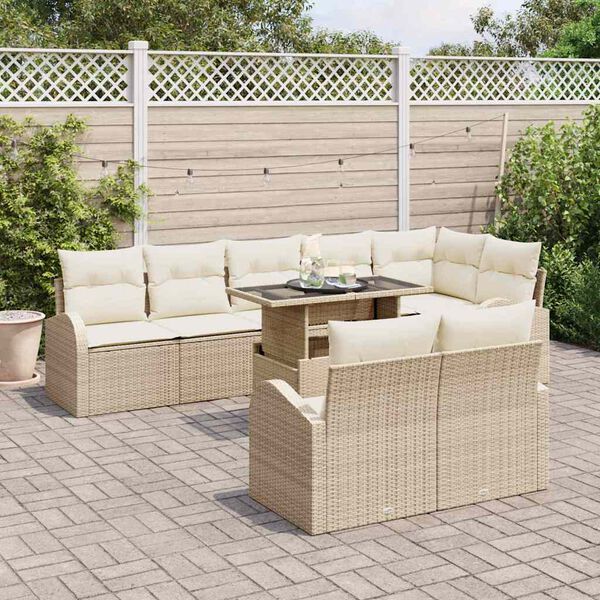 vidaXL Sofa Set mit Kissen 9 pcs Beige und Creme Poly-Rattan