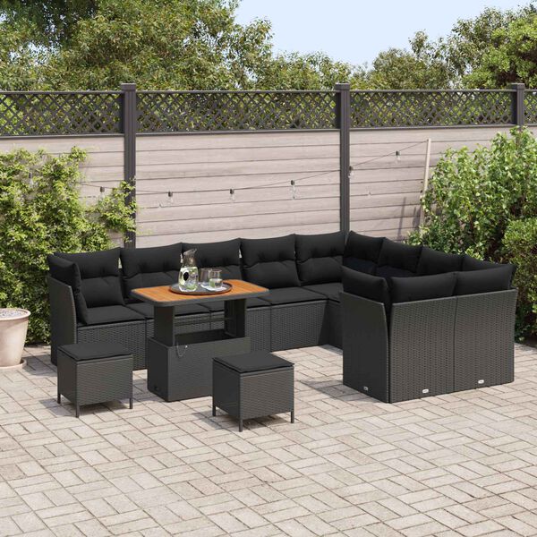 vidaXL Gartensofa-set 12 pcs Schwarz Poly-Rattan