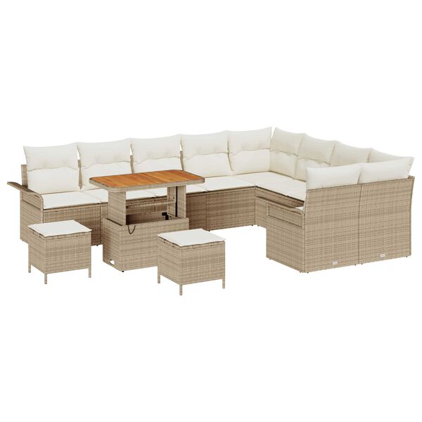 vidaXL Garten-Sofa-Set mit Kissen mit Speicher 12 pcs Beige und Creme