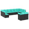 vidaXL 12-teiliges Gartensofa-Set mit Kissen, schwarzes Polyrattan