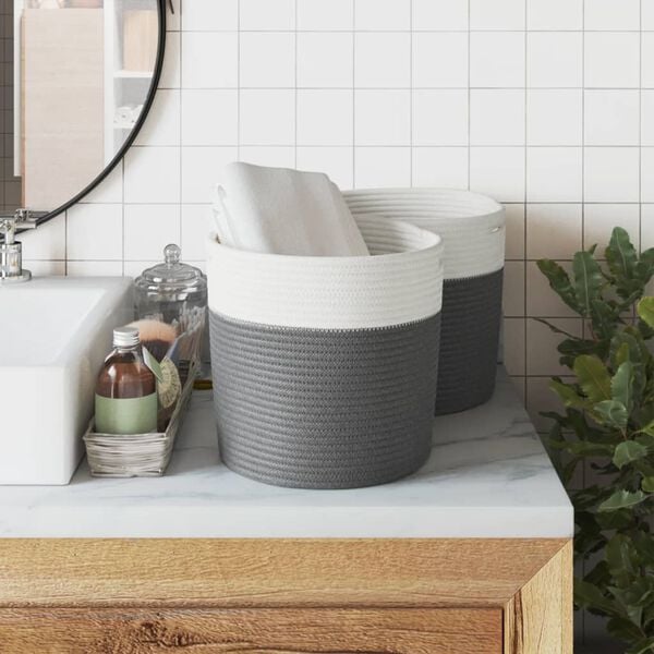 vidaXL Aufbewahrungsk&ouml;rbe 2 Stk. Grau und Wei&szlig; &Oslash;28x28 cm Baumwolle