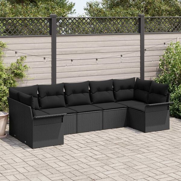 vidaXL Gartensofa-set mit Kissen 7 pcs Schwarz Poly-Rattan