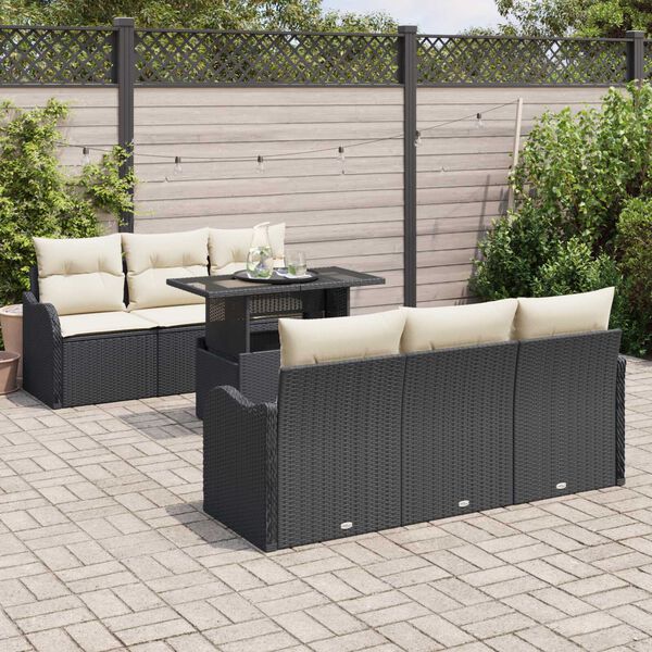 vidaXL Gartensofa-set mit Kissen 7 pcs Schwarz und Creme Poly-Rattan