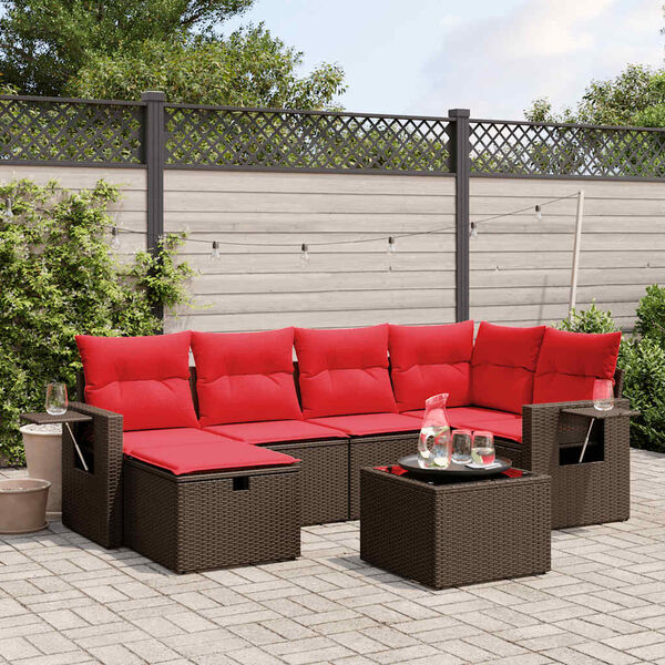 vidaXL 6-teiliges Gartensofa-Set mit Kissen, braun, Polyrattan
