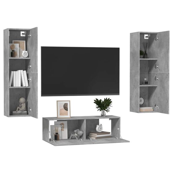 vidaXL 3-tlg. TV-Schrank-Set Betongrau Holzwerkstoff