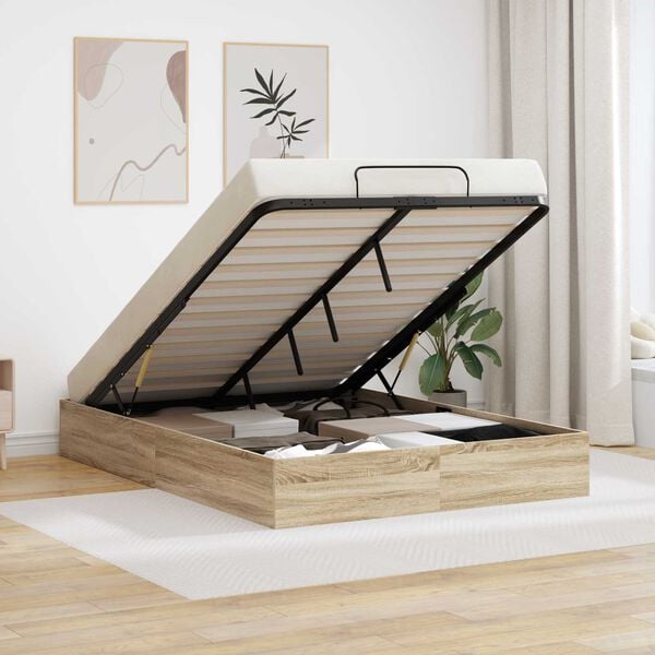 vidaXL Ottoman Bettgestell mit Speicher Sonoma-Eiche 193 x 140 x 25 cm