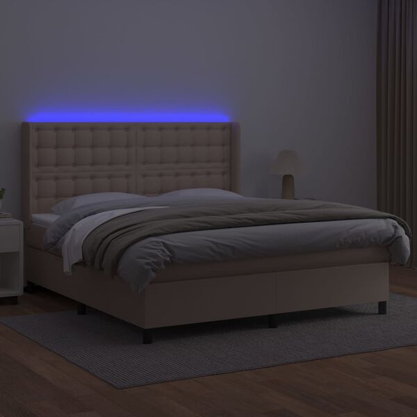 vidaXL Boxspringbett mit Matratze & LED Cappuccino-Braun 180x200cm