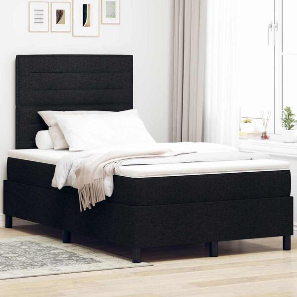 vidaXL Boxspringbett mit Matratze mit LED Schwarz 120 x 200 cm Stoff