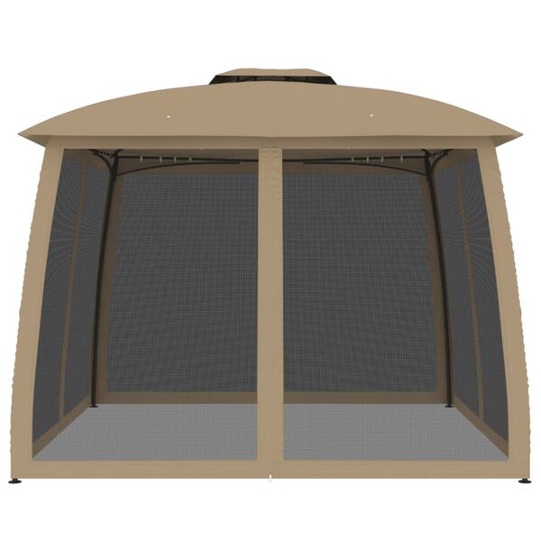 vidaXL Pavillon mit Doppeldach & Netzwänden Taupe 2,93x2,93 m Stahl