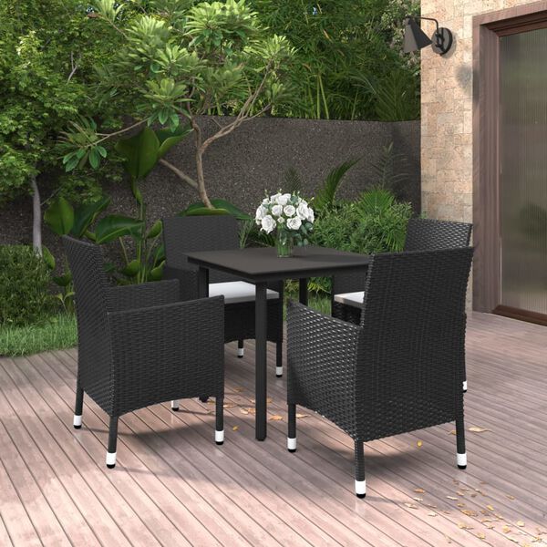 vidaXL 5-tlg. Garten-Essgruppe mit Auflagen Poly Rattan und Glas