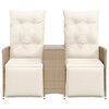 vidaXL Gartensofa 2-Sitzer Verstellbar mit Tisch Beige Poly Rattan