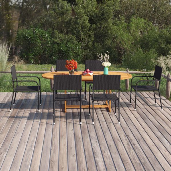 vidaXL 7-tlg. Garten-Essgruppe Poly Rattan Schwarz