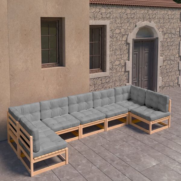 vidaXL 7-tlg. Garten-Lounge-Set mit Kissen Massivholz Kiefer