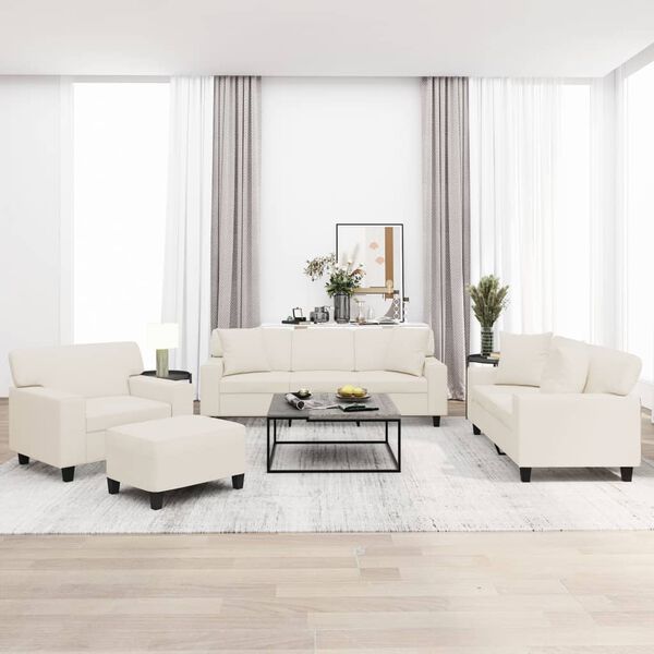 vidaXL 4-tlg. Sofagarnitur mit Kissen Creme Kunstleder