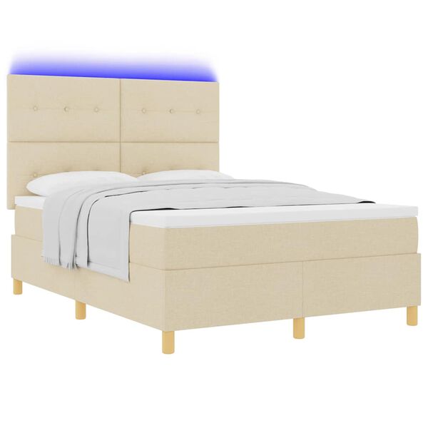 vidaXL LED Boxspringbett mit Matratze Creme 160 x 200 cm Stoff