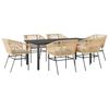 vidaXL 7-tlg. Garten-Essgruppe mit Kissen Braun Poly Rattan Glas