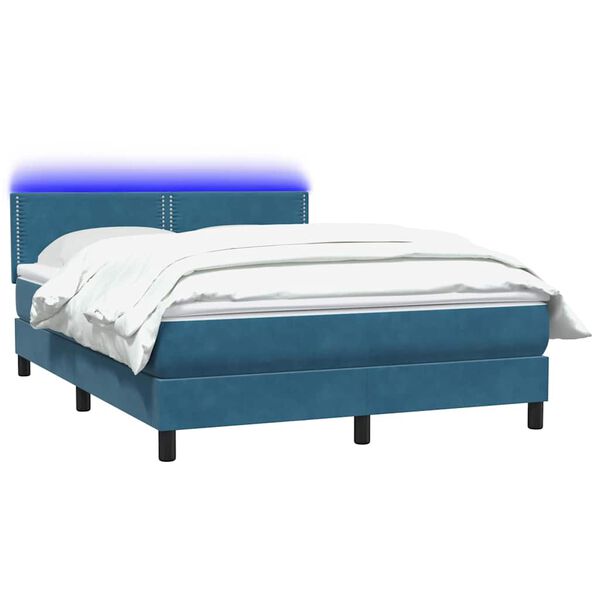 vidaXL Boxspringbett mit Matratze & LED Dunkelblau 160x220 cm Samt