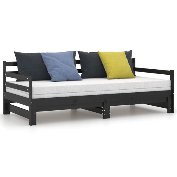 vidaXL Tagesbett Ausziehbar Schwarz Massivholz Kiefer 2x(90x200) cm