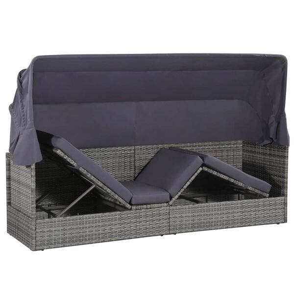 vidaXL Gartenbett mit Baldachin Grau 205&times;62 cm Poly Rattan