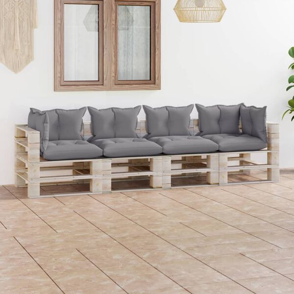 vidaXL Garten-Palettensofa 4-Sitzer mit Kissen Kiefernholz