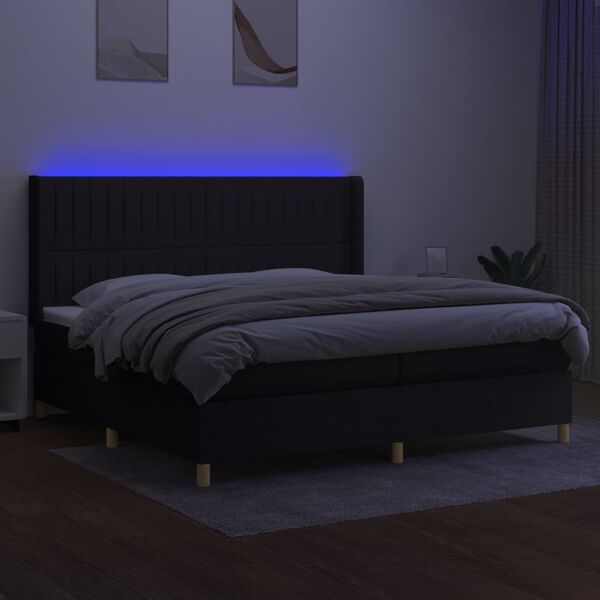 vidaXL Boxspringbett mit Matratze & LED Schwarz 200x200 cm Stoff