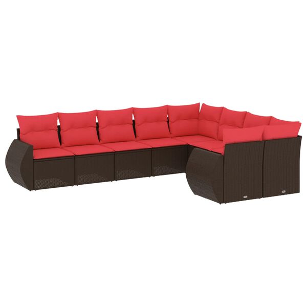 vidaXL 9-teiliges Gartensofa-Set mit Kissen, braun, Polyrattan
