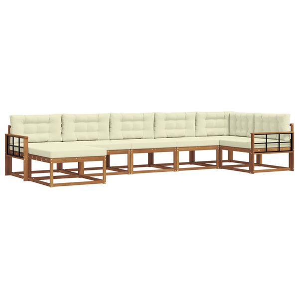 vidaXL Outdoor-Sofagarnitur mit Kissen 7 pcs Natur und Creme