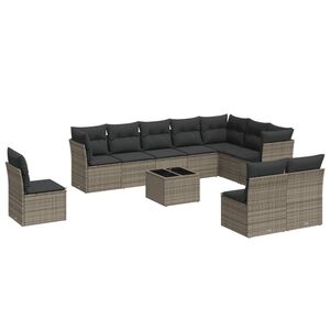 vidaXL 11-tlg. Garten-Sofagarnitur mit Kissen Grau Poly Rattan
