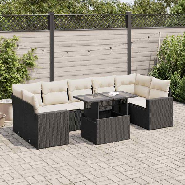 vidaXL 8-tlg. Garten-Sofagarnitur mit Kissen Schwarz Poly Rattan