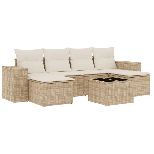 vidaXL 7-tlg. Garten-Sofagarnitur mit Kissen Beige Poly Rattan