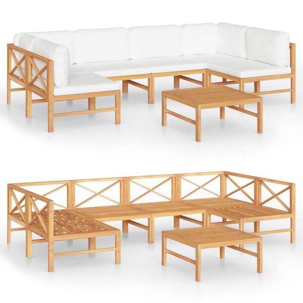 vidaXL 7-tlg. Garten-Lounge-Set mit Creme Kissen Massivholz Teak