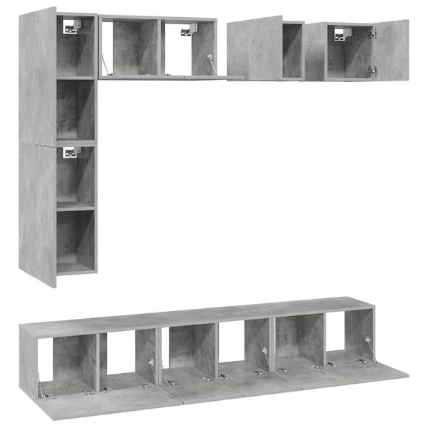vidaXL 8-tlg. TV-Schrank-Set Betongrau Holzwerkstoff