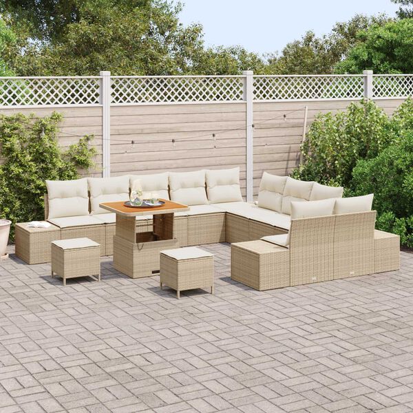 vidaXL Gartensofa-set mit Kissen 13 pcs Beige Poly-Rattan