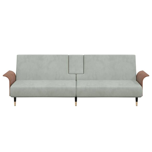 vidaXL Schlafsofa mit Getränkehaltern Hellgrau Samt