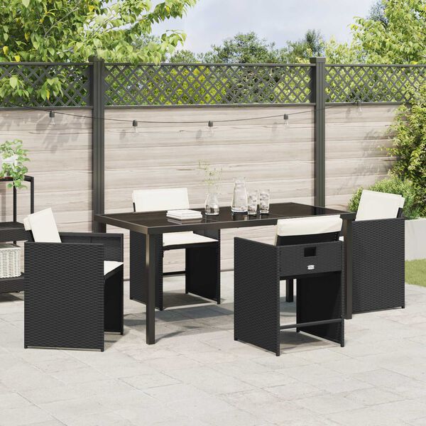 vidaXL Garten Essgruppe mit Kissen 5 pcs Schwarz Poly-Rattan