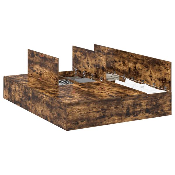 vidaXL Aufbewahrungsbettgestell Ger&auml;ucherte Eiche 140 x 200 cm