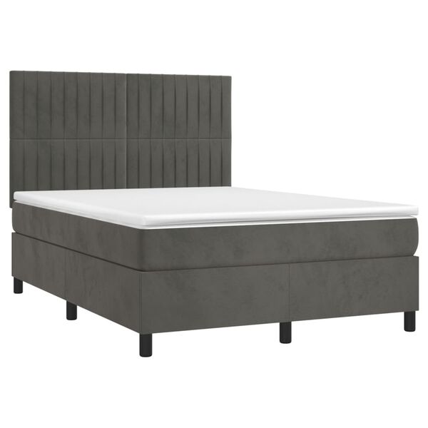 vidaXL Boxspringbett mit Matratze Dunkelgrau 140x200 cm Samt