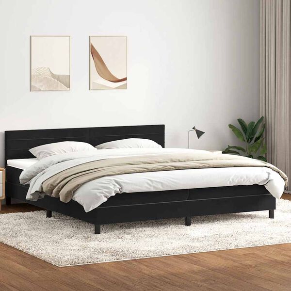 vidaXL Boxspringbett mit Matratze & LED Schwarz 180x210 cm Samt