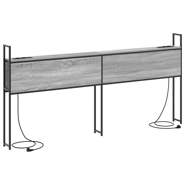 vidaXL Kopfteil mit Stauraum mit Ladestation Grau Sonoma 200 cm